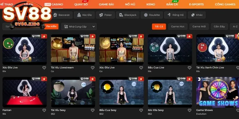 Sảnh live casino SV88