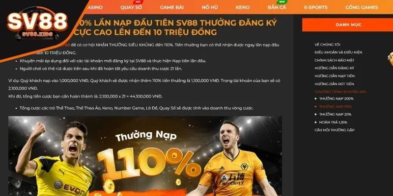 Thưởng nạp 110% lên đến 10 triệu